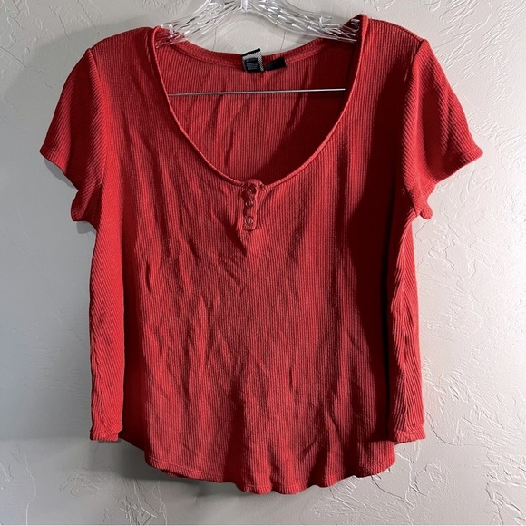 Volcom Women’s Lived In Lounge Orange Thermal Top - Picture 3 of 8